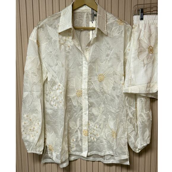 Commense Semi-Sheer Floral Shorts Set White Women’s Size M - Picture 4 of 14